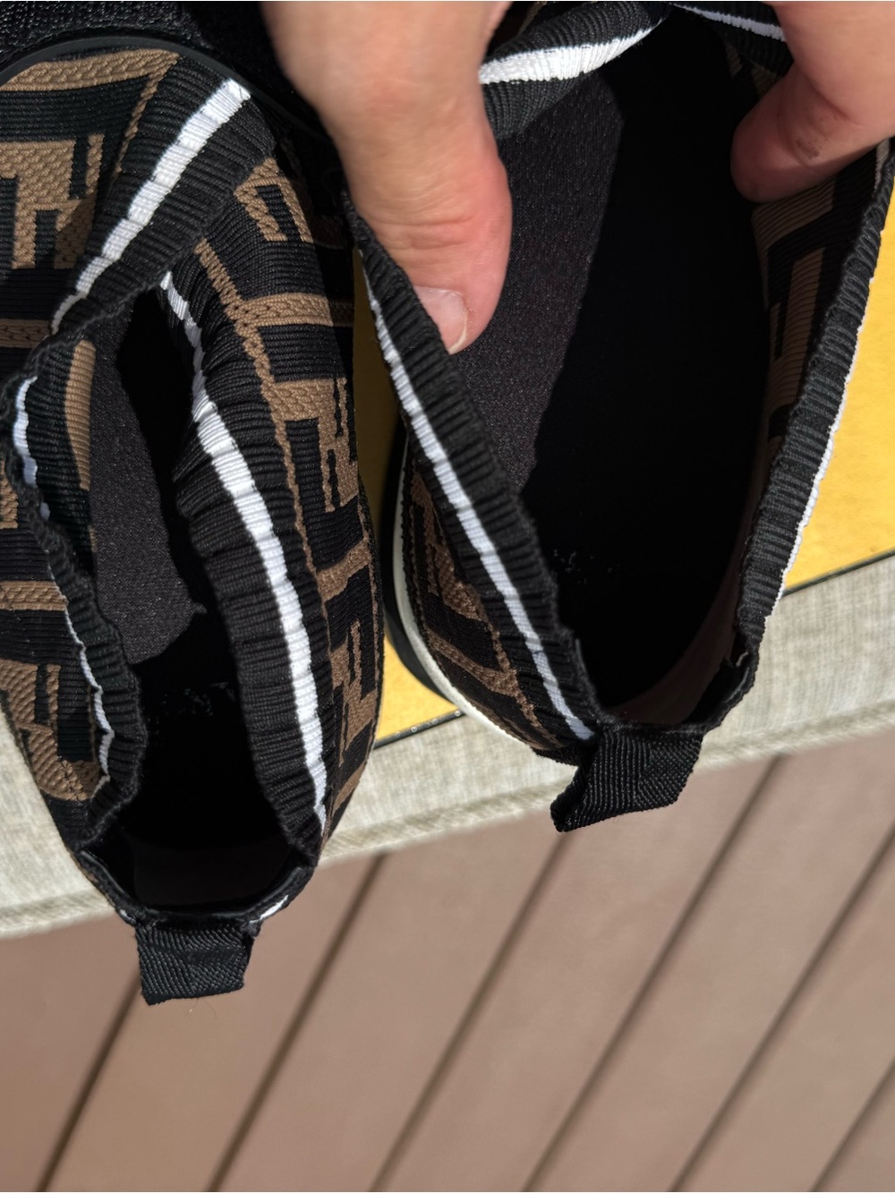 Fendi Black Brown Logo Knit Slip-On Sneakers with 'FENDI' 'LOVE' Straps Size 39 - Picture 6 of 6